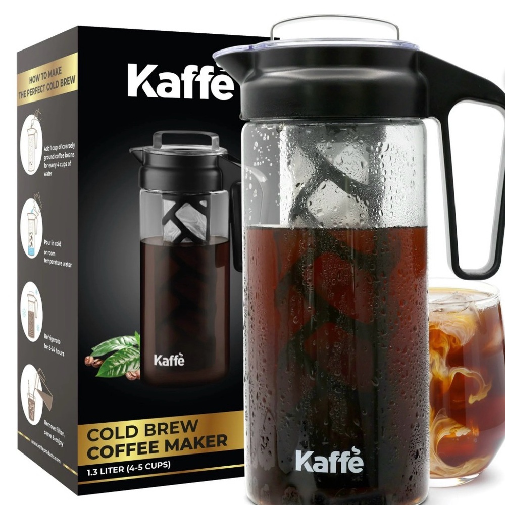 Kaffe 1.3L Cold Brew Coffee Maker Pitcher Reusable Filter New